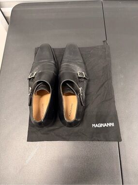 Magnanni Black Leather Double Monk Strap Dress Oxfords 10M